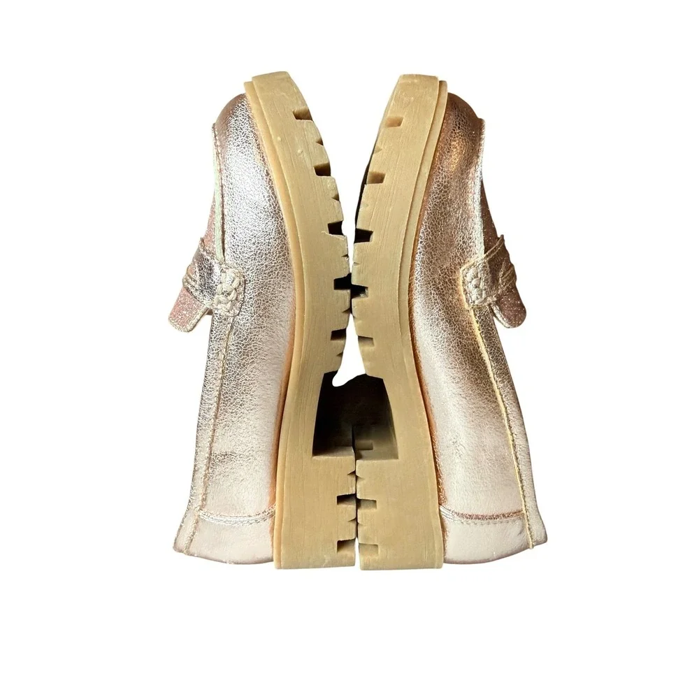 Jellypop Toddler Side‎ Step Rose Gold Metallic Glitter Chunky Penny Loafers 12M